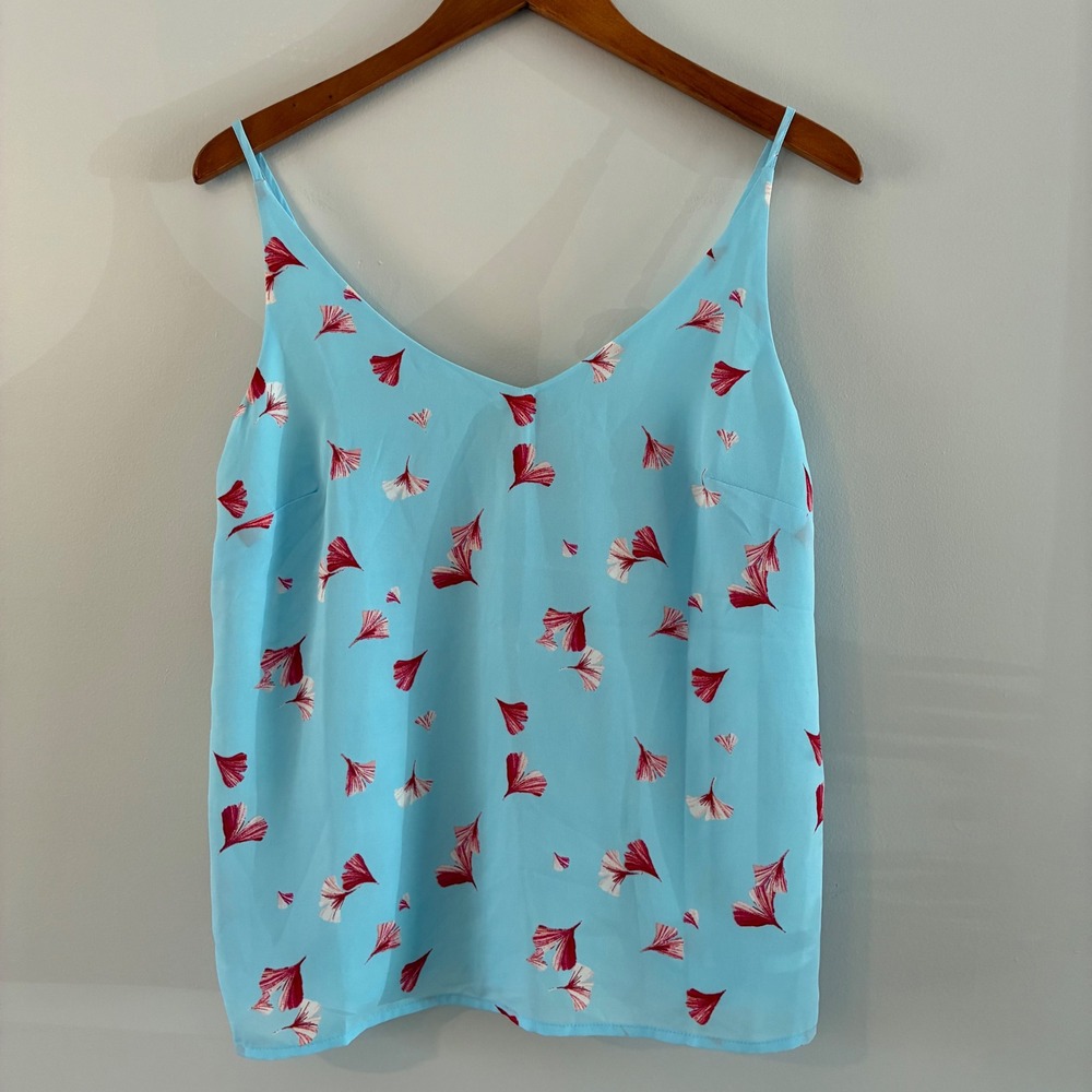 Banana Republic Cami Wom S Blue Ginkgo Leaf V-Neck Adj Strap Spring Cottagecore